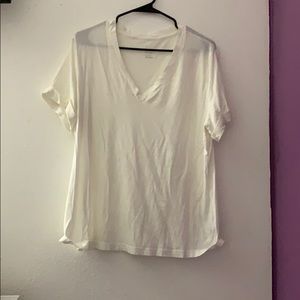 White v-neck tee.